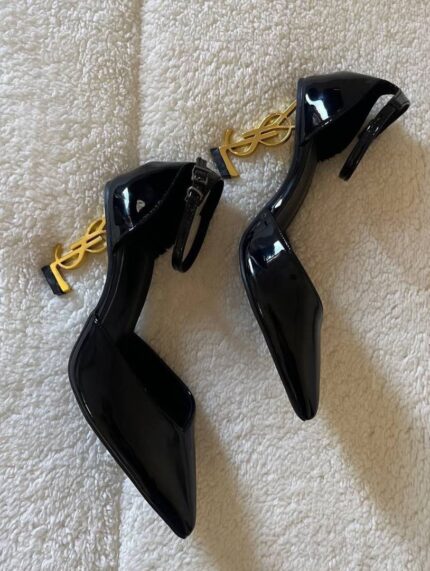 YSL Saint Laurent Opyum Heel Black Gold Slingback Pumps with OG Box – Premium First Copy