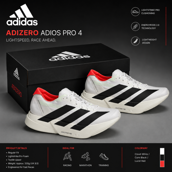 6a99344278ba70.png Adidas Adizero Adios Pro 4 White Black Red – First Copy - Image 1